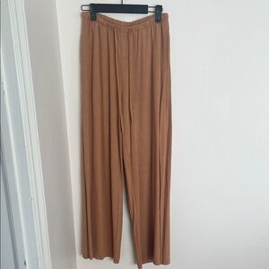 Women's linen cotton Tan Wide-Leg drawstring Pants minimalist laggenlook small